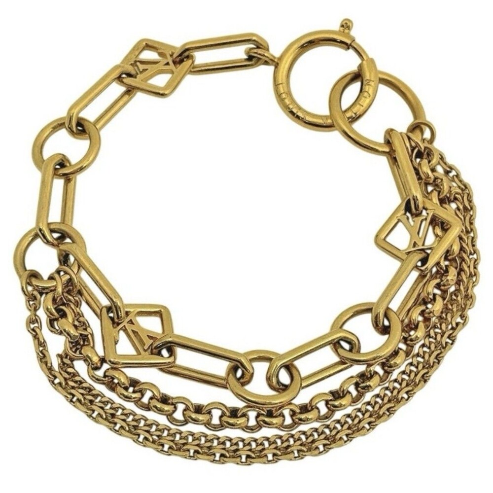 Auth LOUIS VUITTON M65362 Bracelet Chaine Vegas Gold Metal LV Logo Chain Vintage